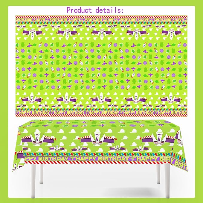 4ps Light Inspired Year Party Tablecloths Decorations Purple Sky and White Clouds Cow Cartoon Story Birthday Tablecover Party Supplies for Toy Game 1st 2nd 3rd 4th 10th Bday Decor (Purple Buz Year)
