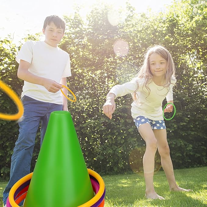 3 in 1 Carnival Outdoor Games Combo Set, Soft Plastic Cones Cornhole Bean Bags Ring Toss Games,for Kids Adults Indoor Outdoor Birthday Party Lawn Games Supplies (26 Pieces