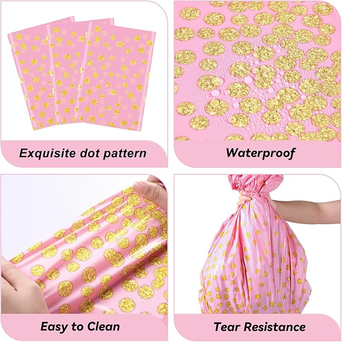 VitalCozy Round Dot Tablecloth 84 Inch Plastic Table Cover Polka Dot Confetti Tablecloths for Easter 2026 Graduation Prom Wedding Birthday Spring Party Supplies(Pink and Gold,3 Pcs)