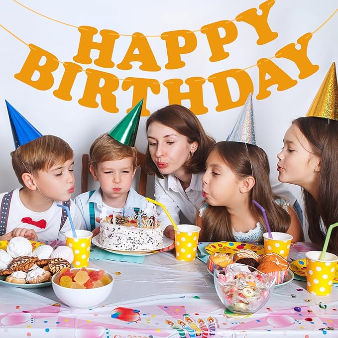 Orange Happy Birthday Banner Birthday Party Decorations Sign Birthday Backdrop Party Supplies Happy Birthday Bunting Banner for Kids Adults