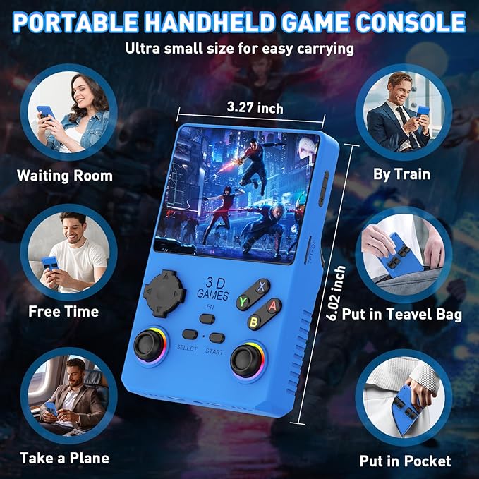 V40 PRO Upgraded Retro Handheld Game Console, Built in 35,000+Classic Games, 36+Simulators, Linux System, 3.5-inch 4K HD IPS Screen Video Player, 256GB TF Card, Portable Pocket Arcade Console (Blue)