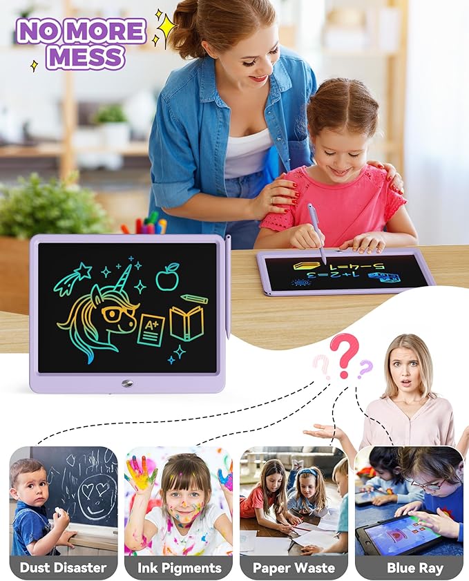 KOKODI 15 Inch LCD Writing Tablet with Anti-Lost Stylus, Erasable Doodle Board Colorful Toddler Drawing Pad, Car Travel School Games Toys for 3 4 5 6 7 8 Kids, Birthday Gift for Girls Boys Purple
