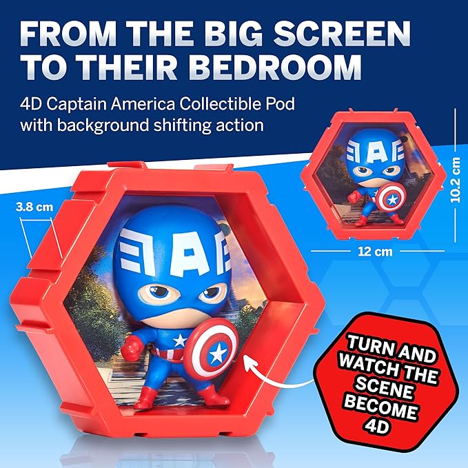 Wow! PODS 4D Marvel Captain America Toy, Unique Connectable & Collectable Bobblehead Figure, Wall/Shelf Display, Toy Action Figure, Toy Figures, Captain America Action Figure, Gifts for Kids & Adults