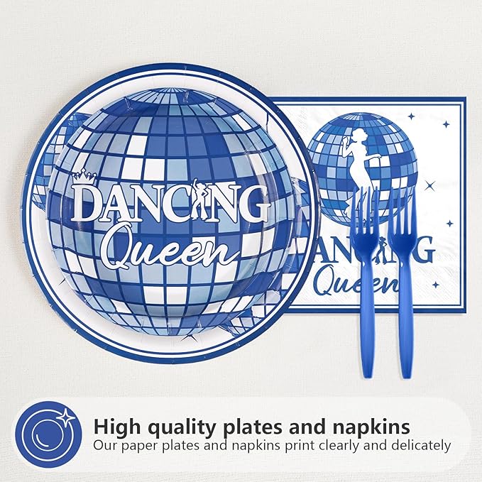 96Pcs Dancing Queen Party Decorations Mamma Mia Bachelorette Plates and Napkins Retro Disco Ball Decorations for Girls' Night Sing Birthday Bridal Shower Wedding Nostalgic Party Supplies Serves 24