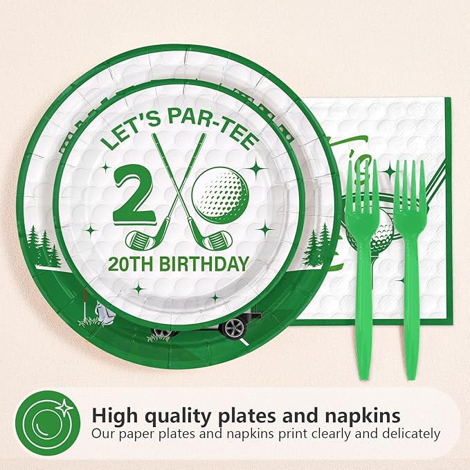96Pcs Masters Golf Party Decoration Golf 20th Birthday Plates and Napkins White Green Disposable Paper Tableware Set for Player 20 Year Old Birthday Masters Party Supplies Serves 24