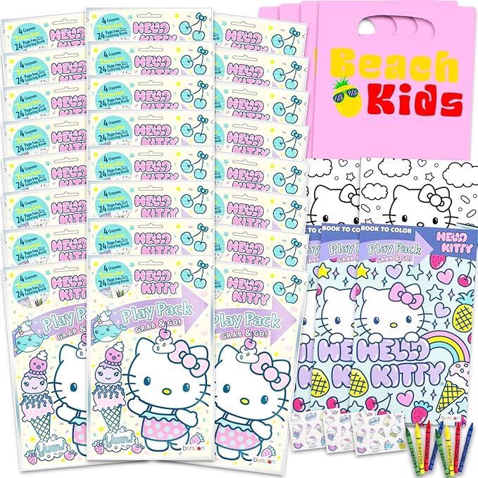 Hello Kitty Party Favors Pack - Bundle with 12 Play Packs with Stickers, Coloring Books and Crayons Party Supplies Set