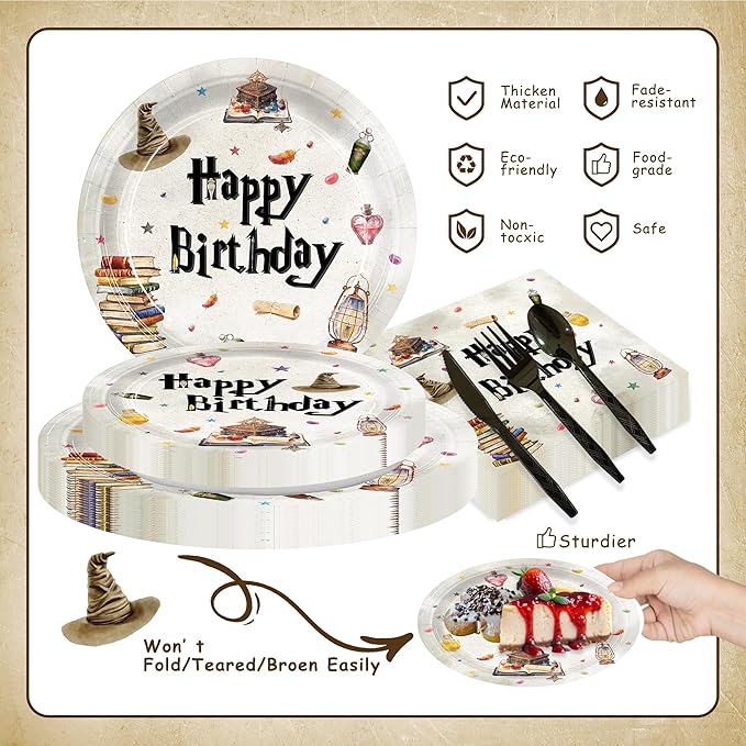 168pcs Magical Wizard Plates Napkins Birthday Party Decorations Disposable Paper Cups Tableware Set Magical Party Supplies for Kids Boys Birthday Decor 24 Guests