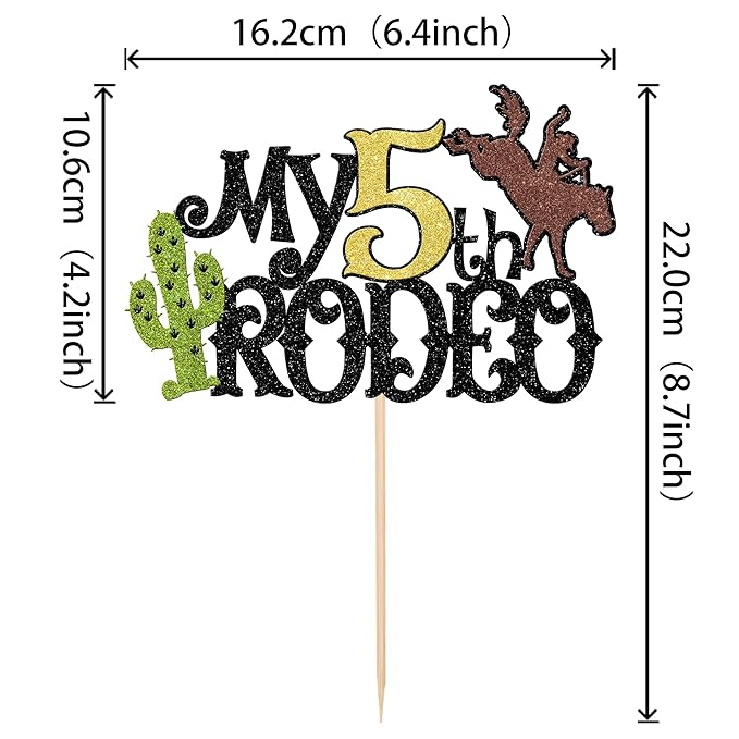 1 PCS My 5th Rodeo Cake Topper Brown Glitter Cactus Five Birthday Cake Pick Decoration for Western Little Cowboy Theme Baby Shower Kids 5th Birthday Party Cake Decorations Supplies