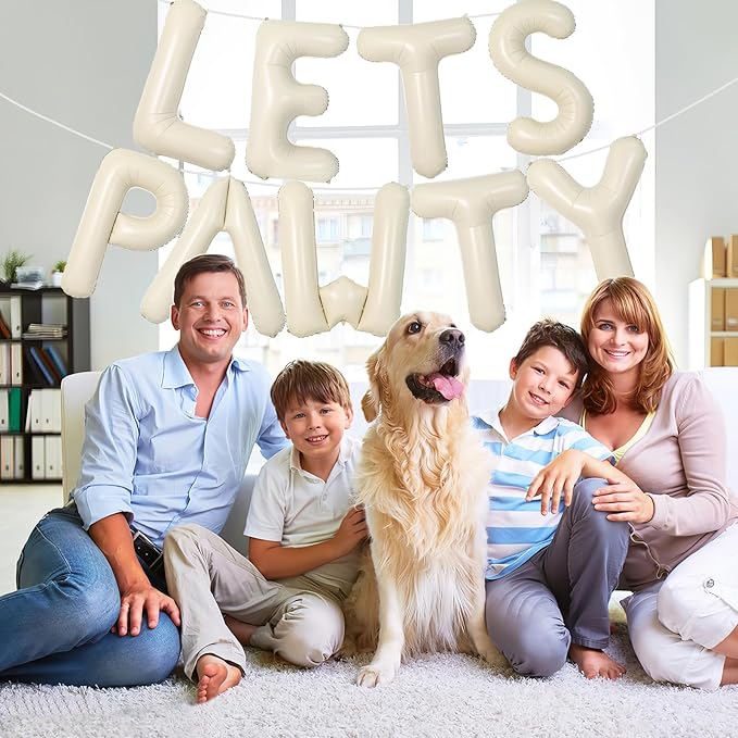 Lets Pawty Balloons Banner 40 Inch,Cream White Beige Paw Birthday Balloons,for Dogs Paw Pet Foil Letter Balloon Decorations Puppy Theme Party Supplies Decor