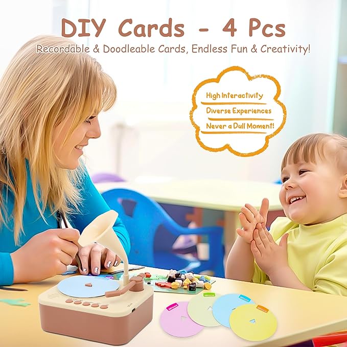 Kids Gramophone with 96 Learning Cards, Kids Storytelling Toys and Toddler Music Player, Kids Record Player Ages 3+