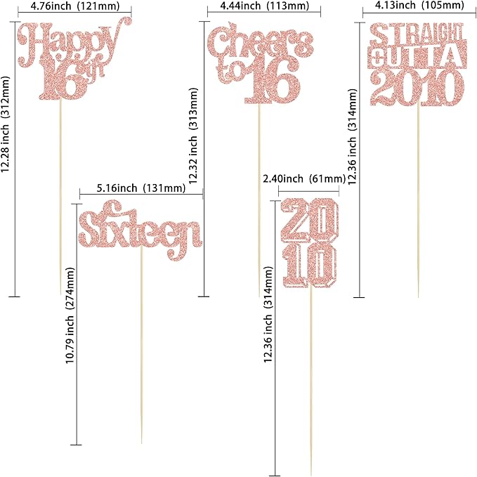 Gyufise 15Pcs Happy 16th Birthday Centerpiece Sticks Sixteen Straight Outta 2010 Table Flower Centerpieces Sticks for Cheers to 16th Birthday Party Supplies Rose Gold