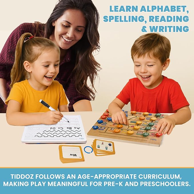 Learn ABC, Reading & Handwriting with Maze&Trace 3in1 Montessori Educational Wooden Board Toy & Flashcards with 100+ Sight Words for Boys & Girls Age 2 3 4 5 6 STEM & Fine Motor Skills Growth