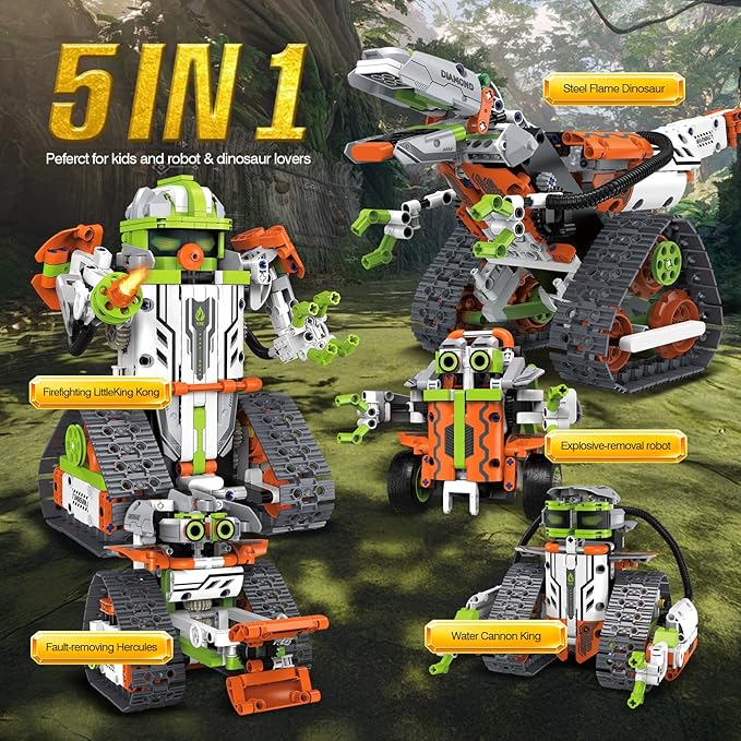 aukfa 5 in 1 STEM Robot Toys Building Kits, Dinosaur Toys for Boys Age 12+, App & Remote Control Engineering Learning Educational Toys DIY Stem Projects for Kids Gifts for Boys & Girls(539 Blocks)