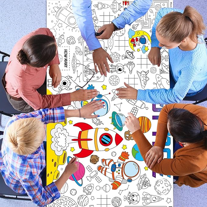 Naozinebi Outer Space Giant Coloring Poster Large Coloring Tablecloth Big Paper Sheet Page Solar System Table Cloth DIY Activity Game Art Crafts Mat Wall Home Party Decoration Supplies
