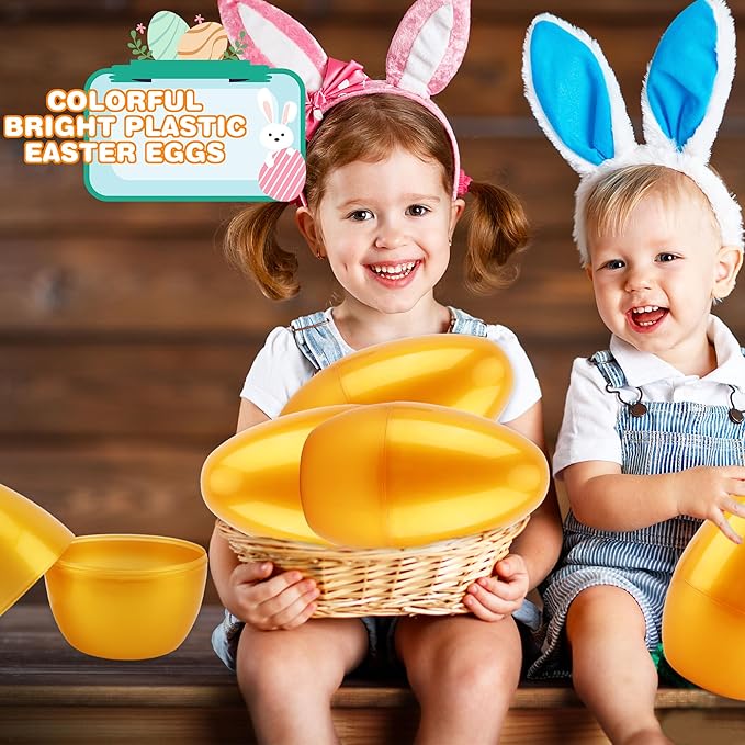 15 Pcs 8 Inch Jumbo Golden Easter Eggs Giant Fillable Plastic Eggs Empty for Egg Hunt Basket Fillers Easter Party Supplies Holiday Decor