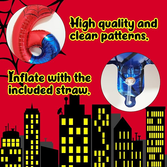 40 Inch Giant Spider Theme Number Foil Balloons Large Number 6 Balloons Kids Party Balloons Birthday Party Decorations Supplies Number 0-9 Available for Kids' Birthday Anniversary Party