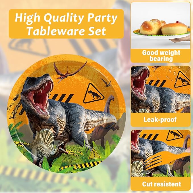 96 Pcs Dinosaurs Party Supplies Paper Plates Napkins Dinosaurs Themed Party Birthday Dinner Dessert Decorations Favors for Shower Decor Serves 24