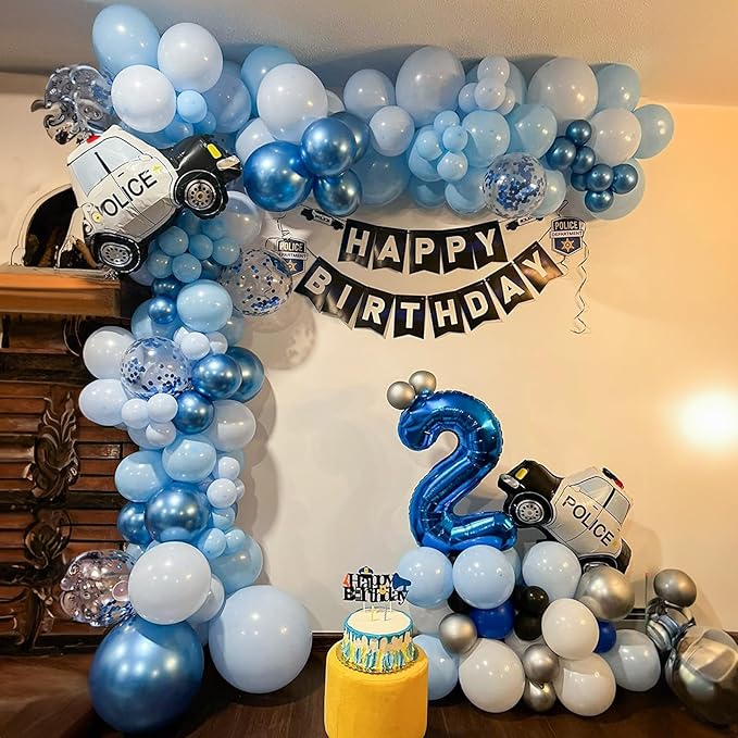 Blue Balloons, 12 Inch Double Stuffed Metallic Light Blue Mixed Latex Balloon, Chrome Dark Navy Confetti Helium Balloons for Boys Men Birthday Baby Shower Graduation Space Theme Party Decorations