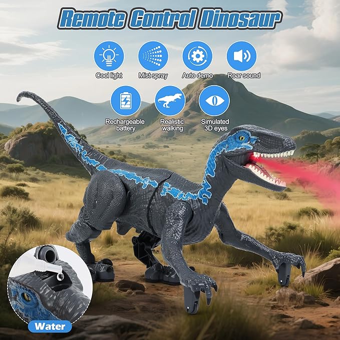 GIAT Remote Control Dinosaur - Birthday Gift for Boys 6 7 8 9 10 11 12 Years Old - Realistic Walking Dino Toy for Kids Ages 6-8 10-12, Electronic Dinosaur with Light, Roaring, Spray
