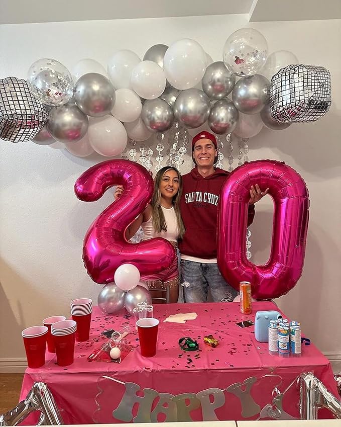 Hot Pink Number 30 Balloons 40 inch, 30 Number Balloons, 30th Birthday Decorations, 30 Year Old Women Hot Pink Party Supplies