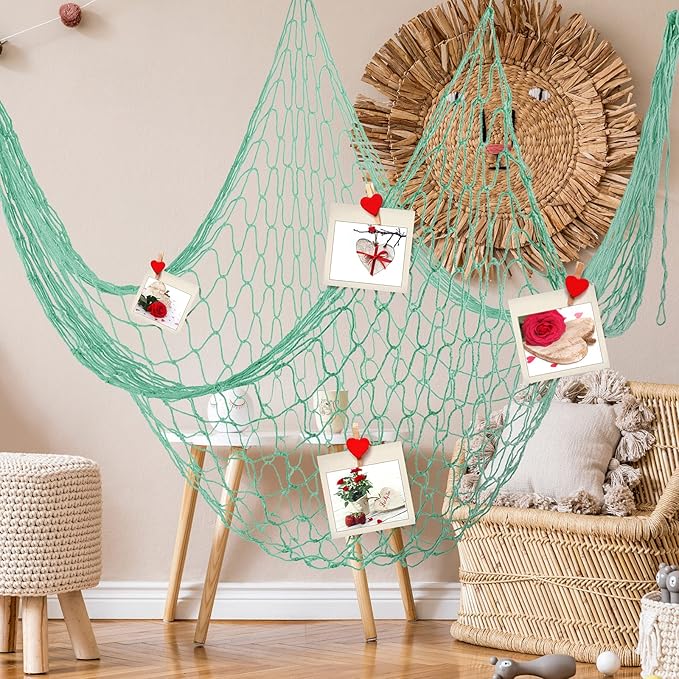 Shappy 2 Pcs Fish Net Decorative 80 x 40 Inch, Wall Hanging Fishnet for Mermaid, Pirate, Nautical, Under the Sea Party Decoration Ocean Themed Hawaii Beach Birthday Halloween Party Supplies(Aqua)