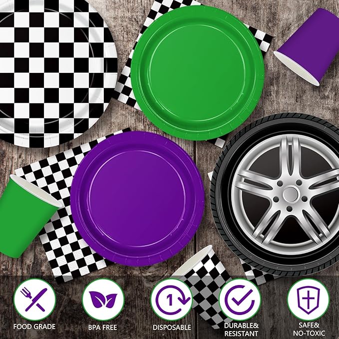 150pcs Monster Truck Paper Plates Napkins Monster Truck Birthday Party Decorations Paper Cups Disposable Tableware Set for Kids Party Supplies Serve 30 Guests