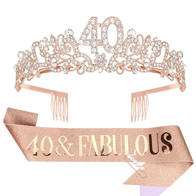 Semato 40th Birthday Decorations for Women Sash and Crown Tiara Kit Rose Gold 40th Birthday Gifts Her Party Supplies