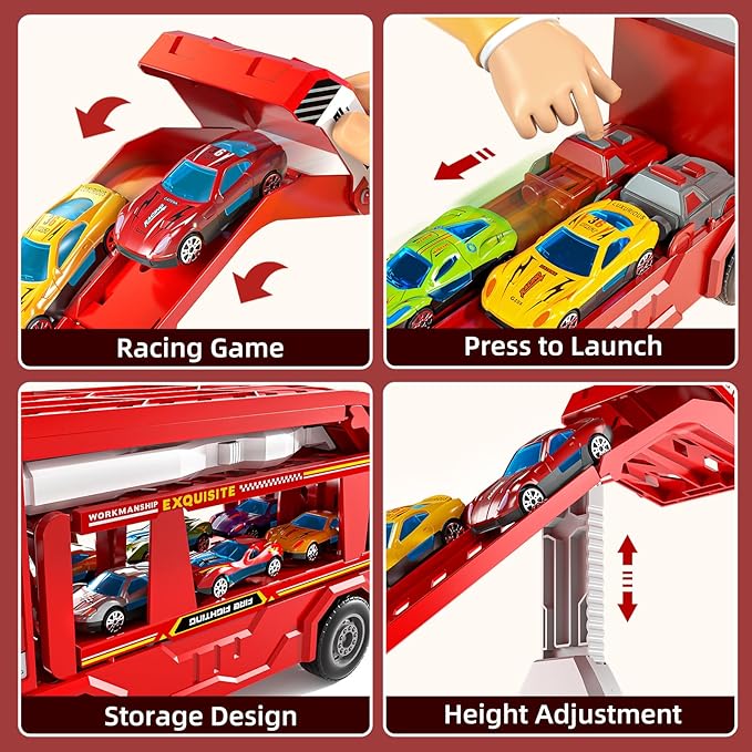 Truck Toys for Kids, Transport Vehicle with 12 Die-Cast Car, Double Race Car Track Cars Ramp Toy, Carrier Truck for Toddler 3-5, Christmas Birthday Gift for 3 4 5 6 7 8 Years Old Boys Girls