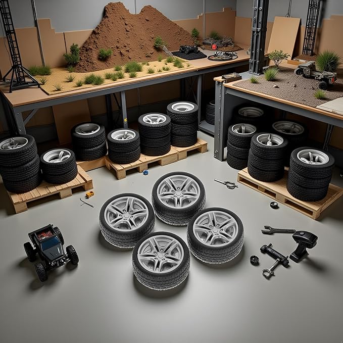 4Pcs Black Tires,48mm Simulation Rubber Wheel,Tire and Wheel Sets DIY,Tire Wheel Model,RC Spare Parts Easy Installation Small in Size,Remote and App Controlled Vehicles and Parts,Wheels and Tires