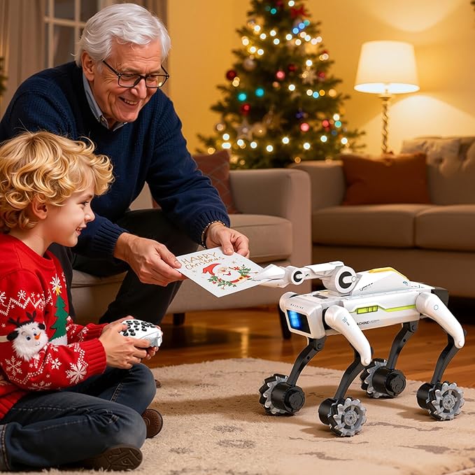 EVADA 3 in 1 Robot Dog with Wheels Kit, 30+ Bionic Actions, Voice & Remote Control, Programmable Moves, Rechargeable Battery, All-Terrain Stunt Pet Toy for Kids (Removable Claw & Cannon)