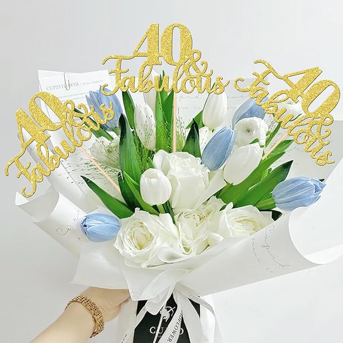 12 PCS 40 and Fabulous Centerpiece Sticks Double Sided Happy 40th Birthday Table Flower Centerpieces Sticks Cheers to 40 Floral Decorations for 40th Birthday Anniversary Party Supplies Gold