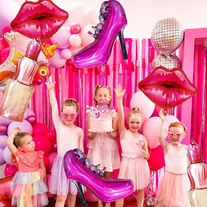 Lip balloon lipstick foil Lady high heels decoration,Valentine's Day, wedding, bridal shower, spa party, bachelor party decoration, Spa Party Supplies for Girls, Pink