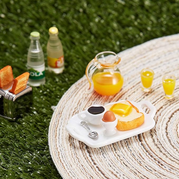 Dollhouse Accessories Decoration 1:12/1:6 Dollhouse Miniature Scene Model Mini Kitchen Accessories Set Scene Breakfast Bulk Pretend Toy DIY Birthday Gift Decor(Juice, Butter, Bread Machine Set)