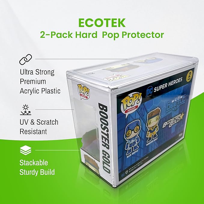 EcoTEK Protectors, 2-Pack Hard Protective Cases Fit 4" Display Figures – Crystal Clear Acrylic, Heavy-Duty and Acid-Free Storage Box and Display Case with Protective Film