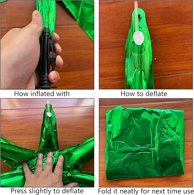 6 Pcs Green Star Foil Balloons One-Piece 14-Pointed Star Balloon 4D Cone Mylar 22inch Christmas Birthday Wedding Fireworks Shape Party Supplies (Green)