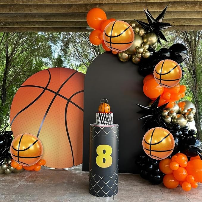 18 Inch Basketball Balloons Decor, 4PCS Orange and Black Basketball Foil Balloon for Party Decorations, Mylar Sport Balloons for Boys Men Sports Theme basketball Birthday Party Decorations Supplies