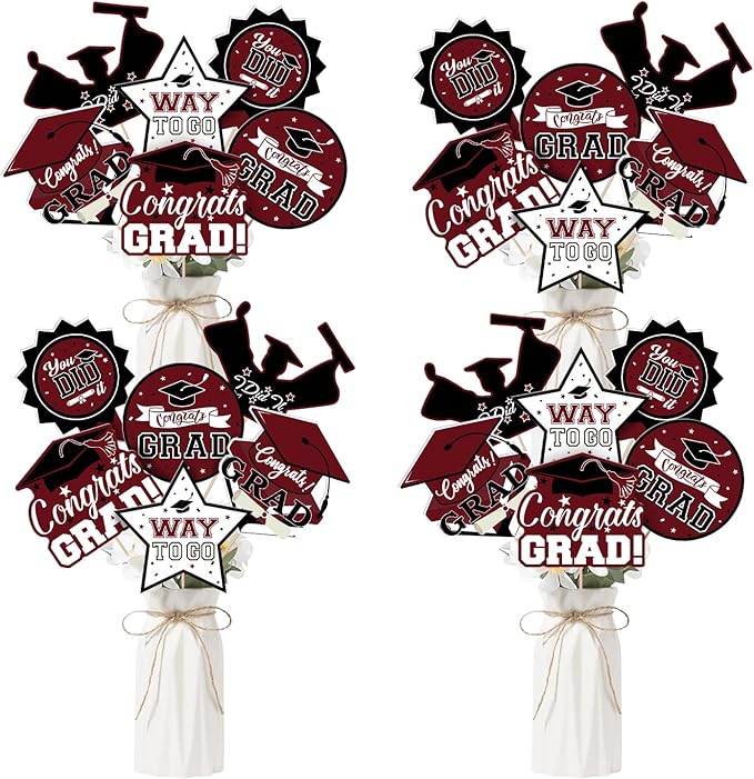 24Pcs Graduation Party Decorations Class of 2026, Graduation Centerpieces for Tables, 2026 Congrats Grad Party Centerpiece Stick Table Toppers for Graduation Party Supplies (Maroon)