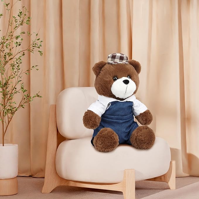 Cuteoy Brown Bear Stuffed Animal in Shirt Back Pants Soft Plush Toy Cute Plushies for Girls Boys Birthday