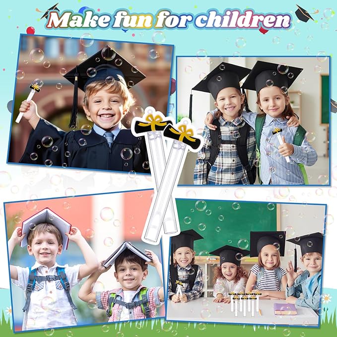 48 Pcs 4.2'' Mini Bubble Wands Bubbles Party Favors Birthday Party Supplies Favor Decorations for Gift Back to School Goodie Bag, Contains Liquid(Graduation)
