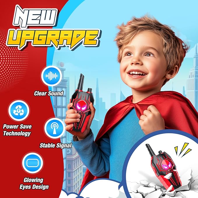 Rechargeable Walkie Talkies for Kids: Christmas Toys Gifts for Boys Ages 3 4 5 6 7 8 9 Kids Walkie Talkies 2 Pack Outdoor 2 Way Radio Hiking Toy for 3-6 Year Old Boy Birthday Gift Stocking fillers