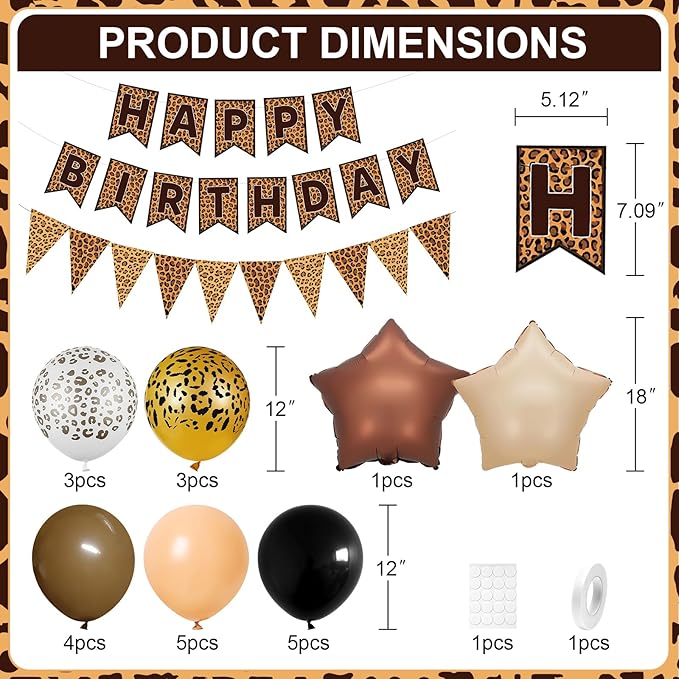 Leopard Birthday Decorations, Gold Cheetah Print Animal Balloons Brown Black and Heart Balloons, Cheetah Happy Birthday Banner for Safari Wild Birthday Baby Shower Jungle Zoo Theme Party Supplies