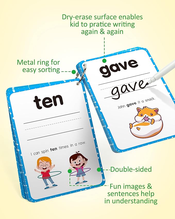 Coogam Sight Words Kids Learning Flash Cards, 250 Dolch Word Game Reading Vocabulary Card Montessori Toy for Kindergarten Preschool 3 4 5 Years Old Toddlers