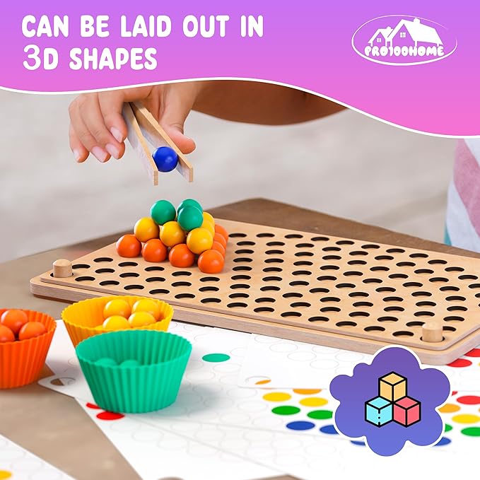Toddler Wooden Learning Montessori Toys – Wooden peg Board Bead Game Baby Rainbow Stacking Matching Counting Color Sorting Games for fine Motor Math Skills Boys and Girls for 3 4 5 Years Old
