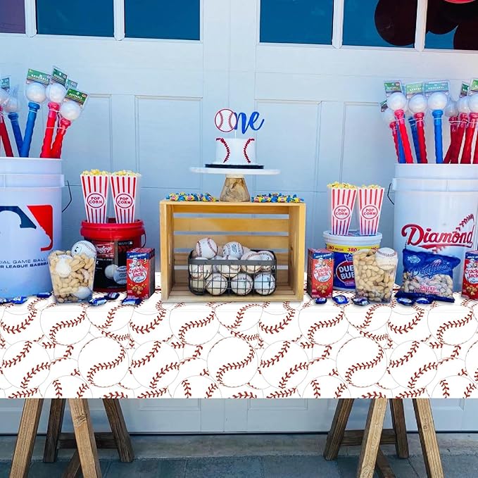 2Pcs Baseball Tablecloths, Rectangular Baseball Pattern Table Cloth Disposable Party Decorations Table Covers for Boys Sports Event Birthday Party Supplies, 51x86 Inch
