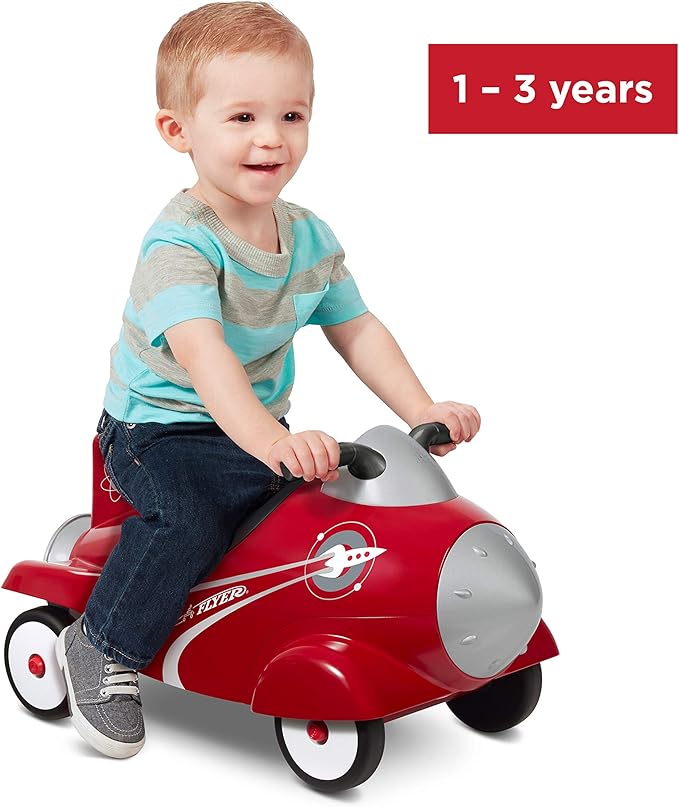 Radio Flyer Retro Rocket, for Toddlers 1-3, 3-in-1 Push Walker Ride On Rocket with Sensory Activities, Under-Seat Storage, Lights and Sounds, 42 lb Capacity, Toddler Ride On Toys