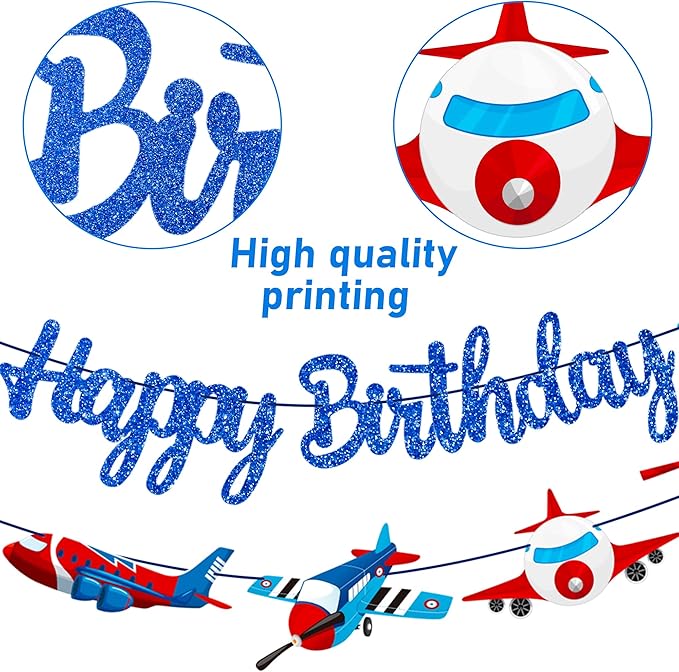 Airplane Birthday Party Supplies Pre-strung Airplane Banner Aviation Theme Birthday Decorations 3PCS Aircraft Plane Party Paper Banners for Helicopter Pilot Baby Shower Supplies