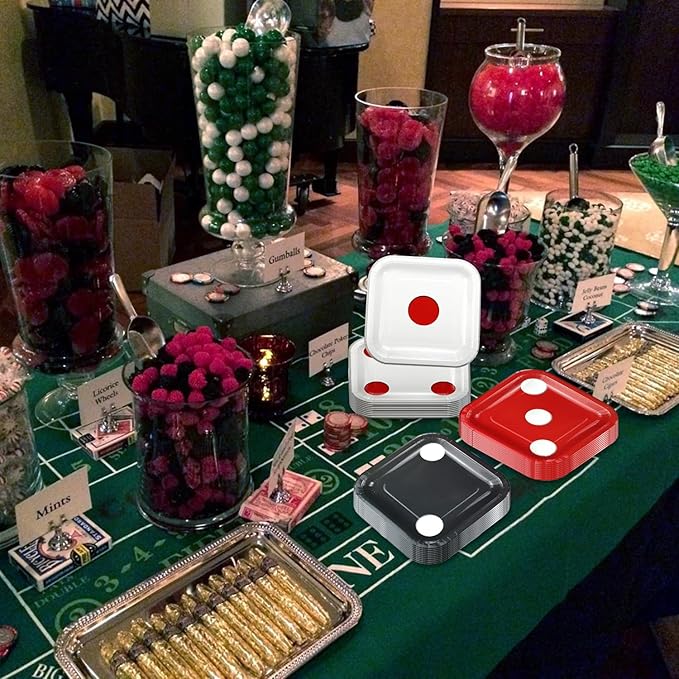 60 Pcs Casino Dice Plates, Dice Theme Dinnerware for Casino Party Decorations Game Night Themed Party Supplies