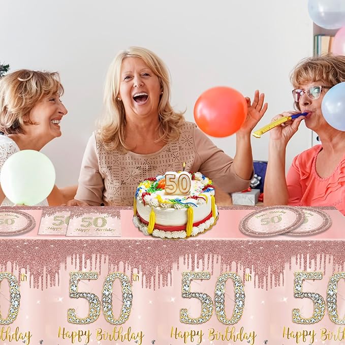 50th Birthday Decorations for Women Rose Gold 50 Years Old Party Tableware Set Include 50th Birthday Plates and Napkins Tablecloth Fifty Birthday Party Decorations Favors for Women 1976 Party Supplies