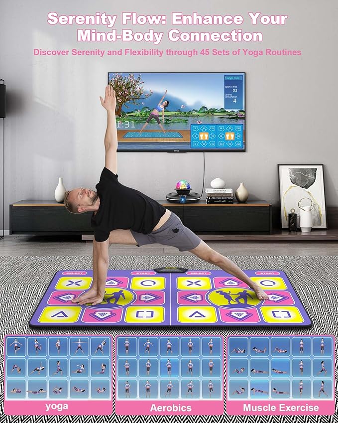 Double Dance Mat - Wireless Electronic Dance Mat for TV with Camera, Anti-Slip Fitness Dance Pad for Kids & Adults, Dance Game Mat Toy Gift for 3-12 Year Old Girls & Boys (Purple)
