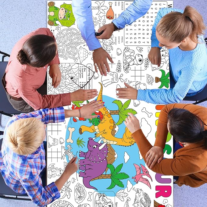 Naozinebi Dinosaur Giant Coloring Poster for Large Coloring Tablecloth Big Paper Sheets Page Dino Table Cloth DIY Activity Game Art Crafts Mat Wall Home Party Decoration Supplies